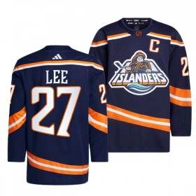 Män Ishockey New York Islanders tröja Anders Lee 27 Adidas 2022-23 Navy Reverse Retro 2.0 Authentic